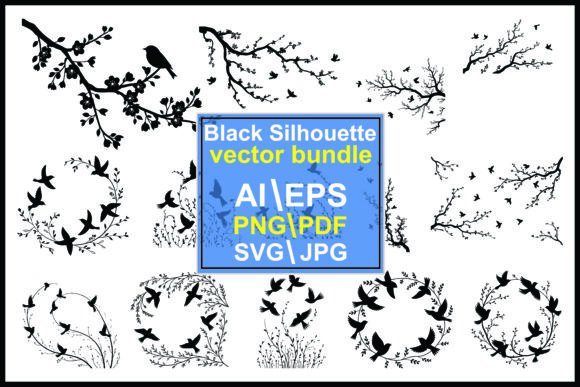 Bird Branch Silhouettes: Graphics & Illustrations