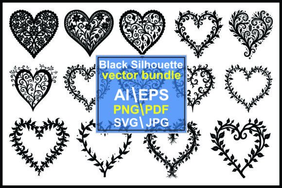 Black and White Hearts Vector Bundle: Graphics and Illustrations