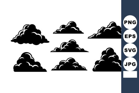 Black Silhouette Cloud Shapes Vector Set Graphics