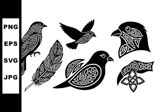 Celtic Birds Feather Tribal Graphics & Illustrations