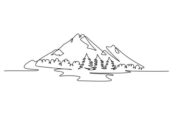 Continuous Line Design of Mountains: Graphics & Illustrations