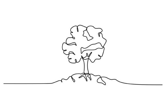 Continuous Line Design of Trees Graphics and Illustrations