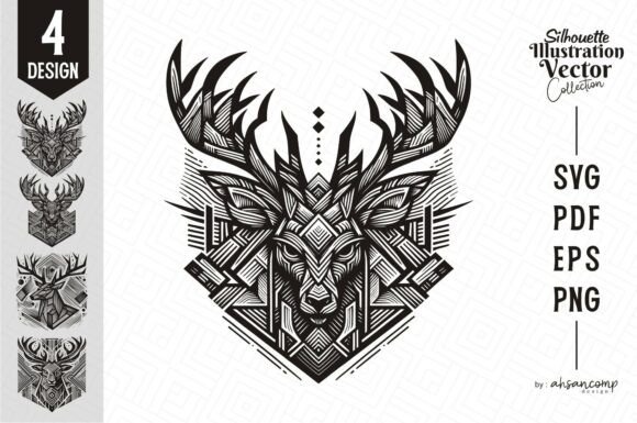 Deer Head Woodcut Vector: Premium Graphics & Illustrations