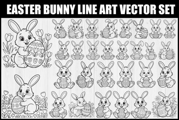 Easter Bunny Line Art Vector Set: Graphics & Illustrations