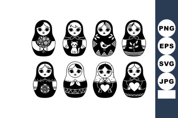 Russian Matryoshka Dolls in Black and W Graphics