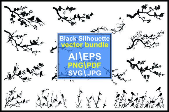 Silhouette Birds on Branches Flower Graphics