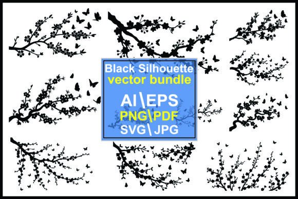 Silhouette Butterflies Branches Nature Graphics