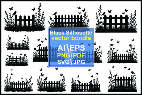 Silhouette Garden Fence Birds Butterflie Graphics