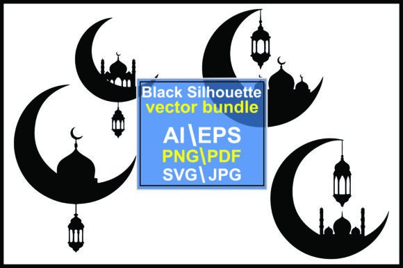 Silhouettes Crescent Moons Mosque Lanter Graphics