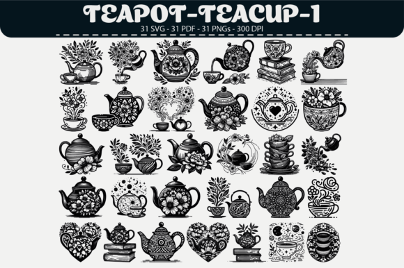 Teapot Teacup Vector Clipart: Graphics & Illustrations